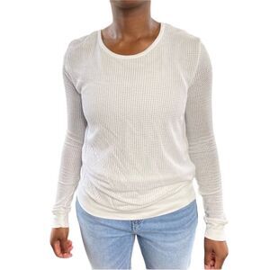 Revolve LACAUSA Open Weave Henley Scoop Neck Sweater Top